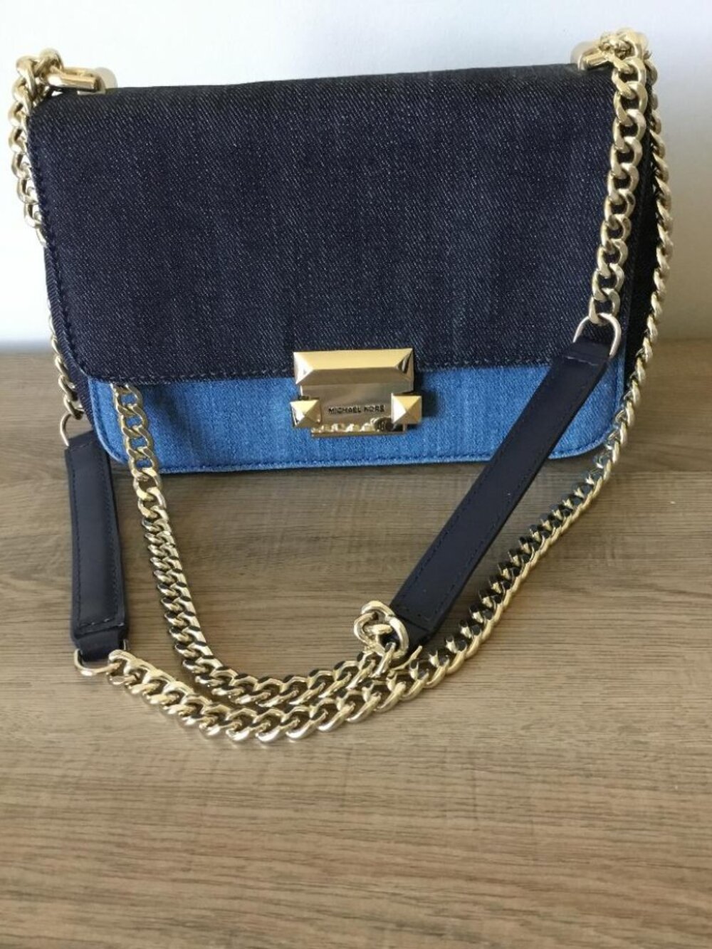 Michael Kors Denim Chain Shoulder Bag in Two-Tone Blue
